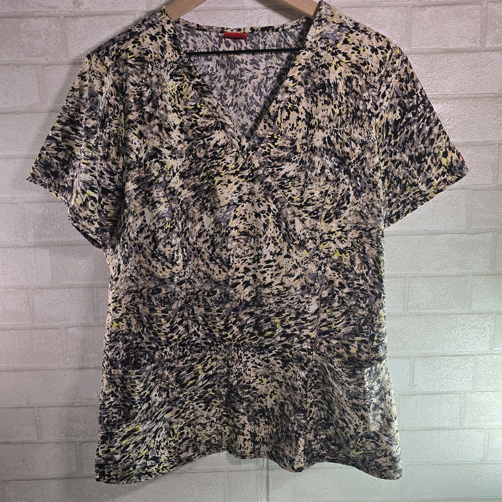 Dickies Scrub Top Purple Black Colorful Splatter Abstract Print Women's L
